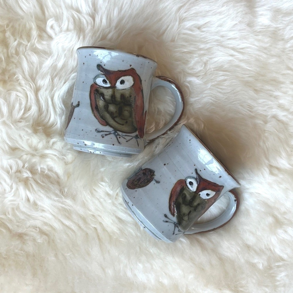 Vintage Otagiri Speckled Stoneware Owl Mugs